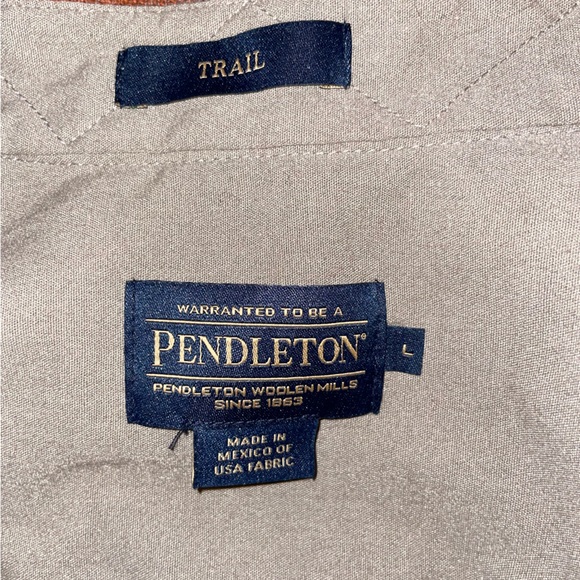 Pendleton Virgin Wool Trail Plaid Long Sleeve Brown Plaid Shirt w/ Elbow Patch L - Picture 2 of 12